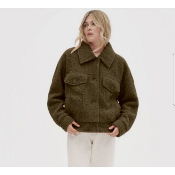 Nwt Noize Miley Olive Faux Sherpa Oversized Cropped‎ Jacket/Coat XXL